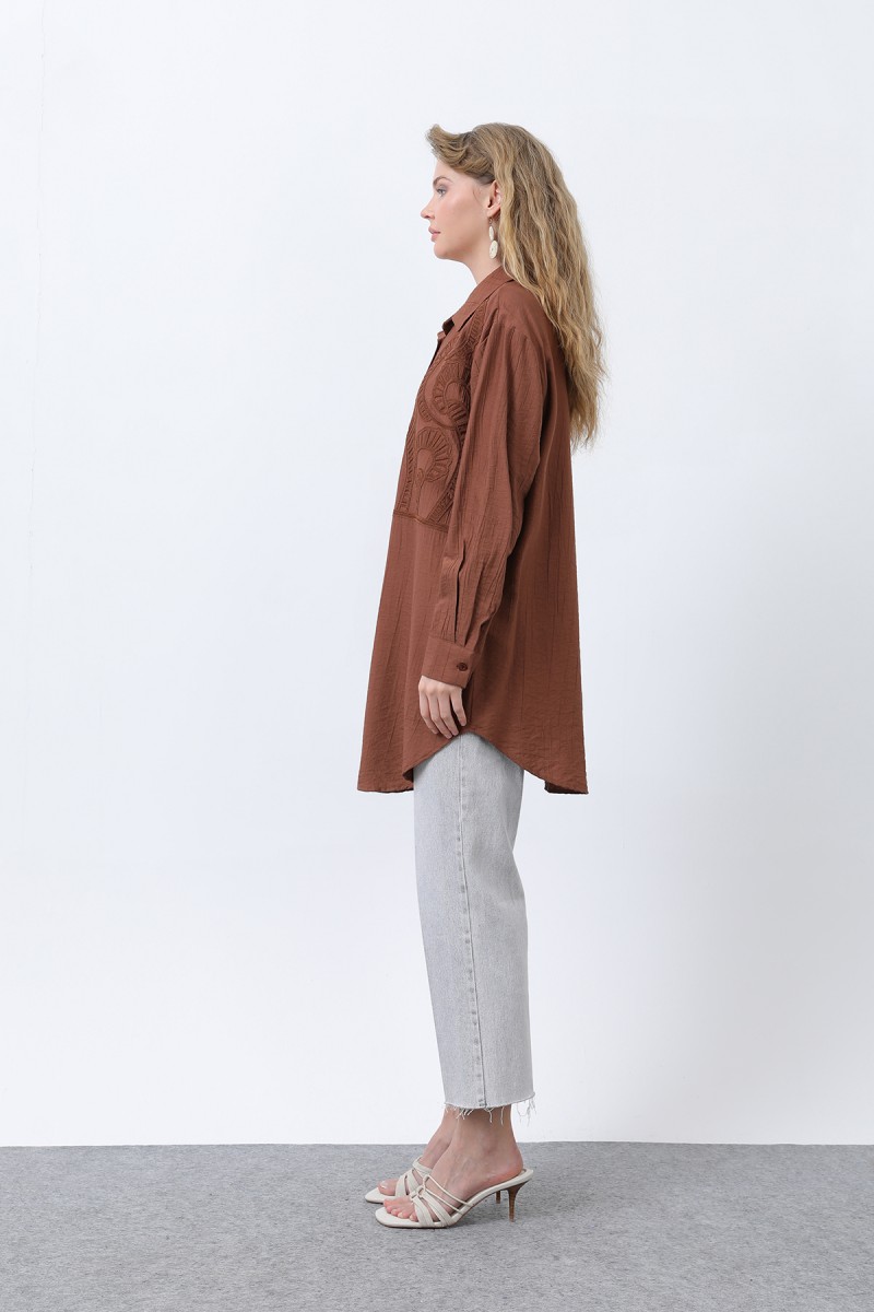 Women's Front Embroidered Button Detail Tunic - 10663TUN Women's Front Embroidered Button Detail Tunic - 10663TUN
