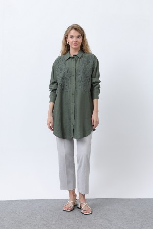 Women's Front Embroidered Button Detail Tunic - 10663TUN Women's Front Embroidered Button Detail Tunic - 10663TUN