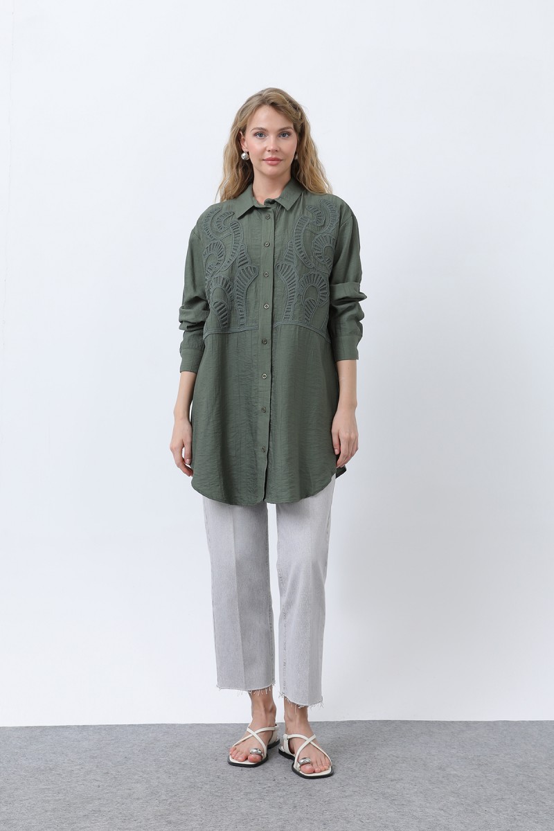 Women's Front Embroidered Button Detail Tunic - 10663TUN Women's Front Embroidered Button Detail Tunic - 10663TUN