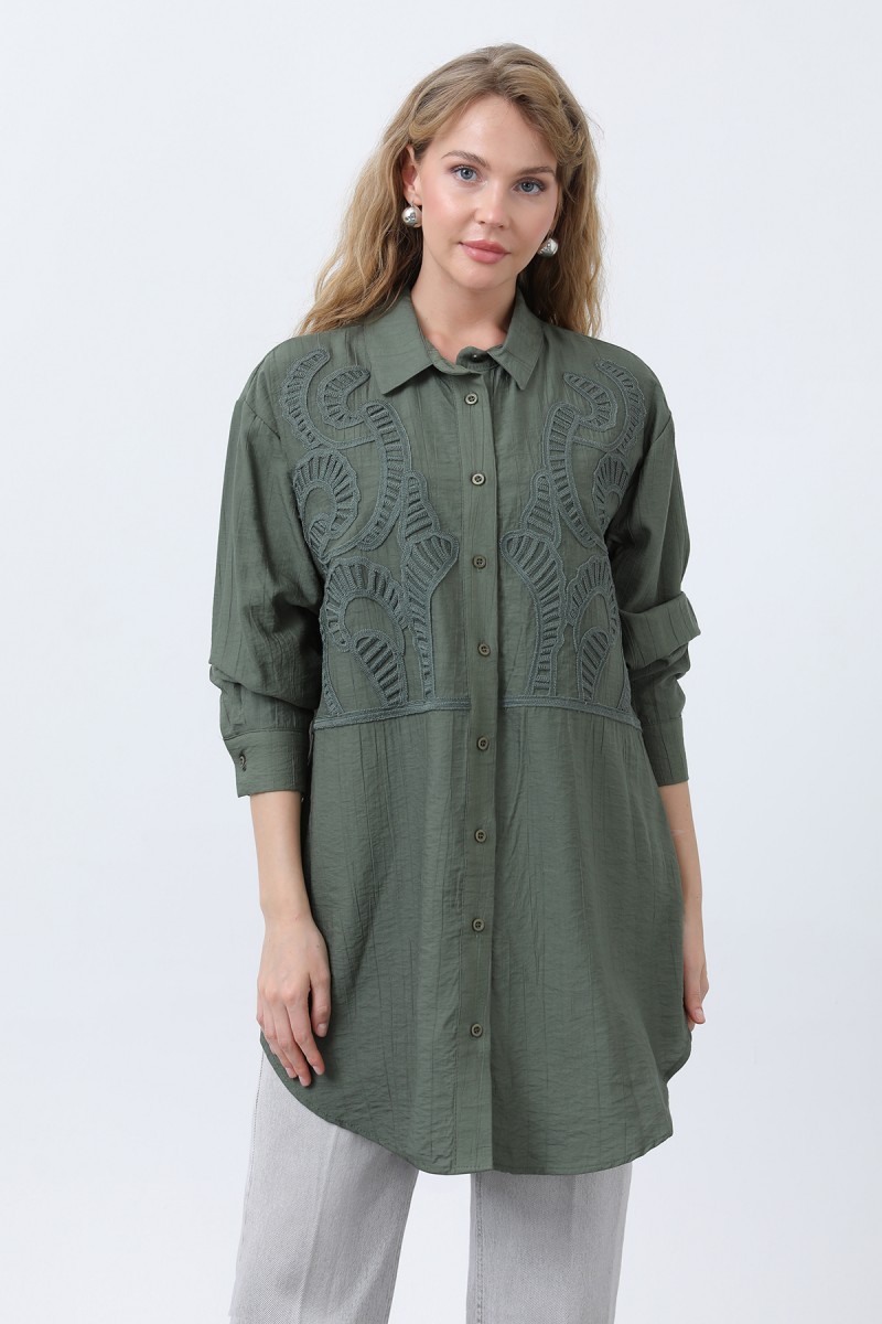 Women's Front Embroidered Button Detail Tunic - 10663TUN Women's Front Embroidered Button Detail Tunic - 10663TUN