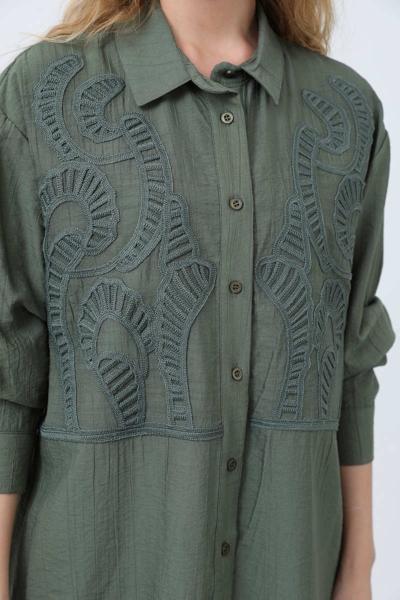 Women's Front Embroidered Button Detail Tunic - 10663TUN Women's Front Embroidered Button Detail Tunic - 10663TUN