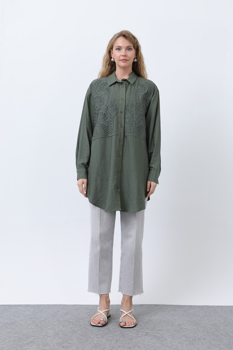 Women's Front Embroidered Button Detail Tunic - 10663TUN Women's Front Embroidered Button Detail Tunic - 10663TUN