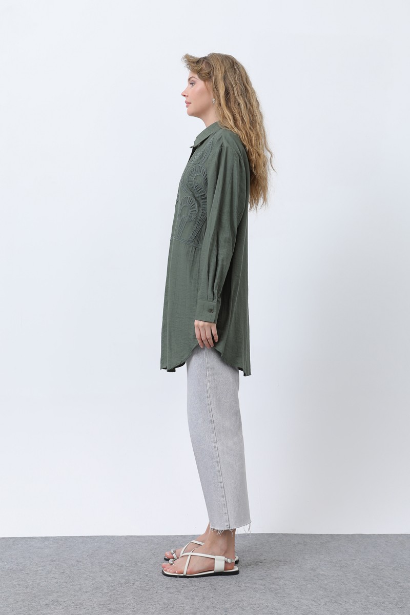 Women's Front Embroidered Button Detail Tunic - 10663TUN Women's Front Embroidered Button Detail Tunic - 10663TUN
