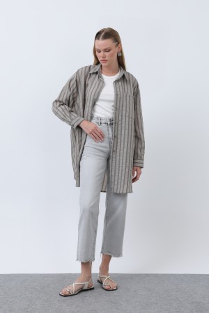 Women's Striped Button Detail Shirt Tunic -10671GML Women's Striped Button Detail Shirt Tunic -10671GML