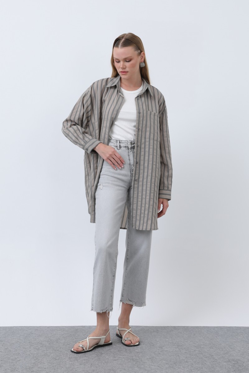 Women's Striped Button Detail Shirt Tunic -10671GML Women's Striped Button Detail Shirt Tunic -10671GML