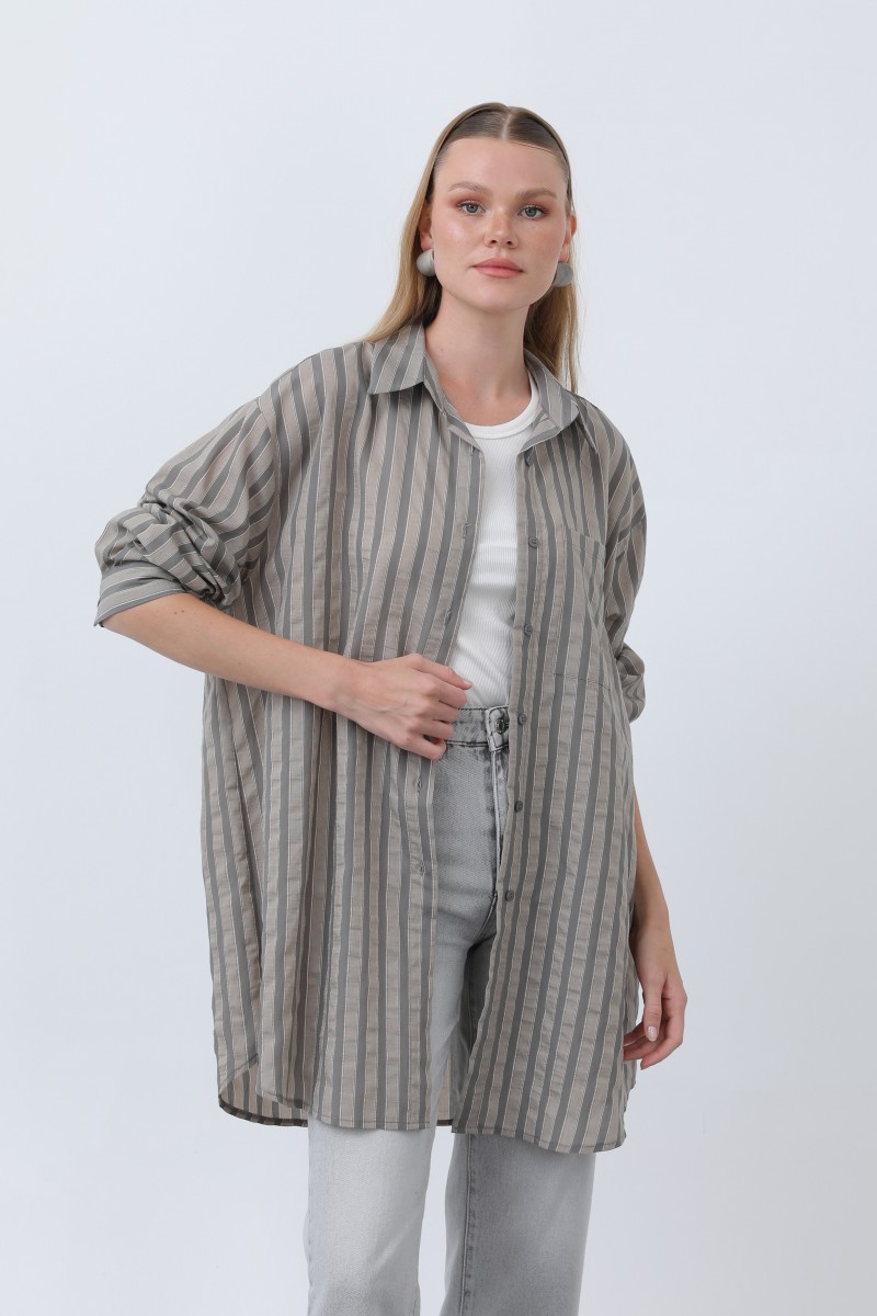 Women's Striped Button Detail Shirt Tunic -10671GML Women's Striped Button Detail Shirt Tunic -10671GML