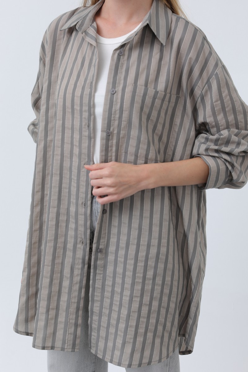 Women's Striped Button Detail Shirt Tunic -10671GML Women's Striped Button Detail Shirt Tunic -10671GML