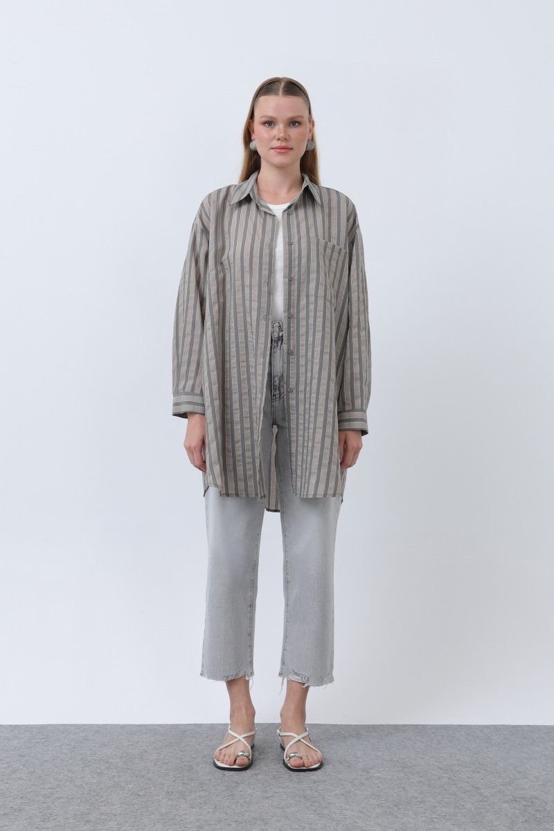 Women's Striped Button Detail Shirt Tunic -10671GML Women's Striped Button Detail Shirt Tunic -10671GML