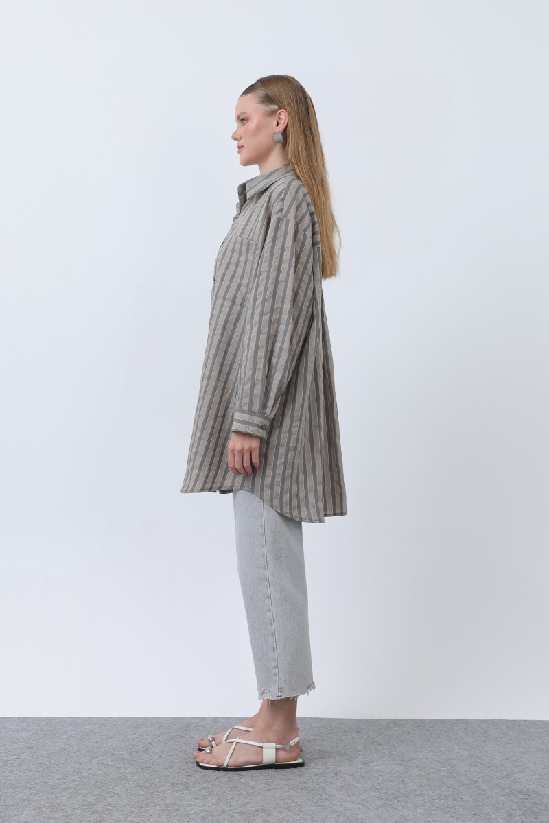 Women's Striped Button Detail Shirt Tunic -10671GML Women's Striped Button Detail Shirt Tunic -10671GML