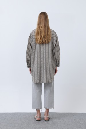 Women's Striped Button Detail Shirt Tunic -10671GML Women's Striped Button Detail Shirt Tunic -10671GML