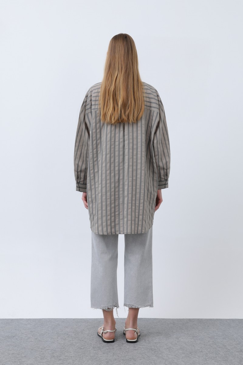 Women's Striped Button Detail Shirt Tunic -10671GML Women's Striped Button Detail Shirt Tunic -10671GML
