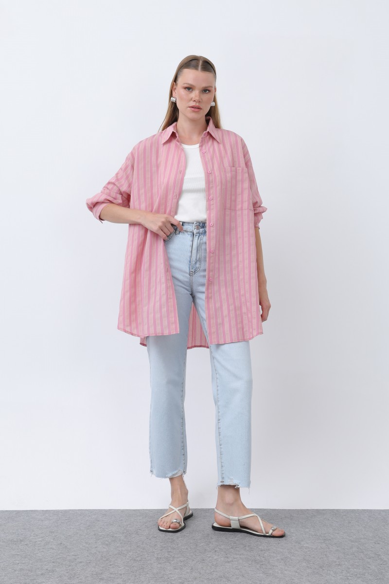 Women's Striped Button Detail Shirt Tunic -10671GML Women's Striped Button Detail Shirt Tunic -10671GML