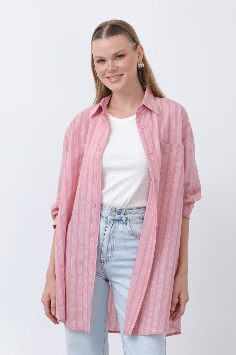 Women's Striped Button Detail Shirt Tunic -10671GML Women's Striped Button Detail Shirt Tunic -10671GML