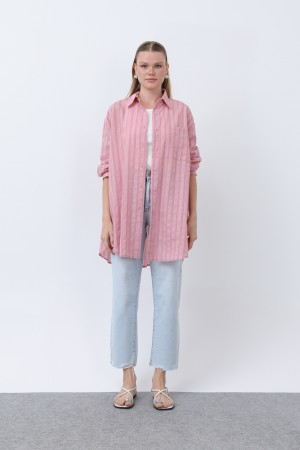 Women's Striped Button Detail Shirt Tunic -10671GML Women's Striped Button Detail Shirt Tunic -10671GML
