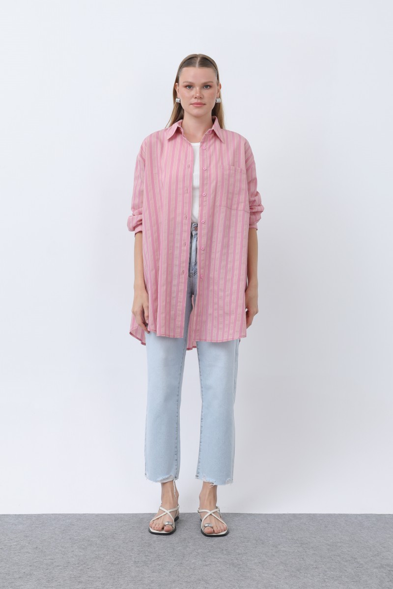 Women's Striped Button Detail Shirt Tunic -10671GML Women's Striped Button Detail Shirt Tunic -10671GML