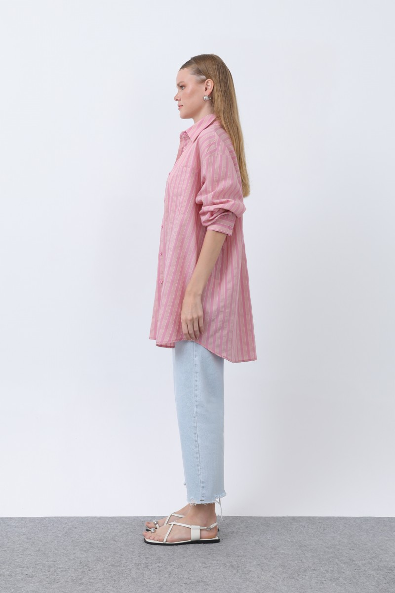 Women's Striped Button Detail Shirt Tunic -10671GML Women's Striped Button Detail Shirt Tunic -10671GML