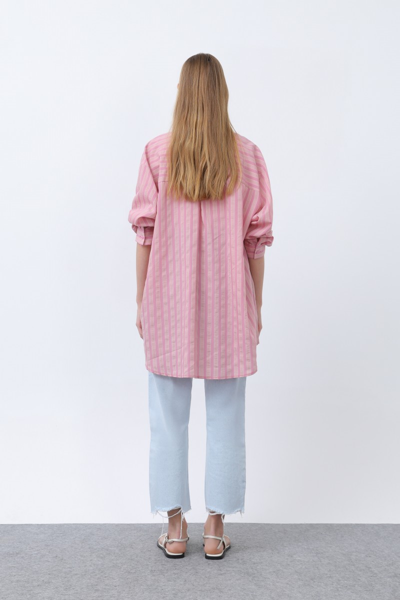 Women's Striped Button Detail Shirt Tunic -10671GML Women's Striped Button Detail Shirt Tunic -10671GML
