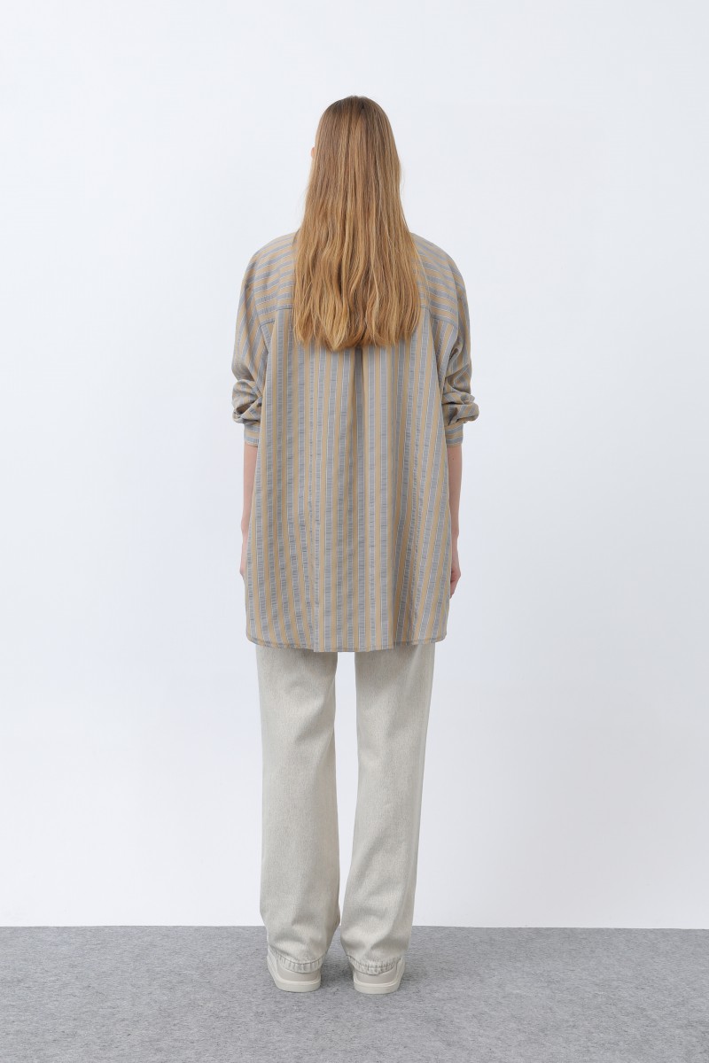 Women's Striped Button Detail Shirt Tunic -10671GML
