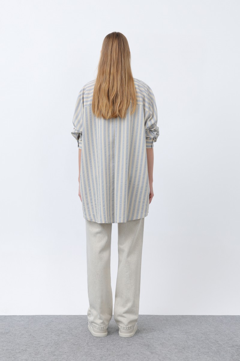 Women's Striped Button Detail Shirt Tunic -10671GML