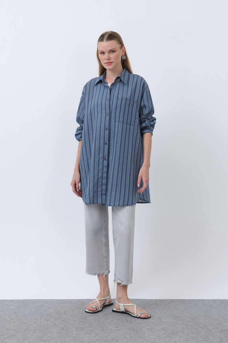 Women's Striped Button Detail Shirt Tunic -10671GML Women's Striped Button Detail Shirt Tunic -10671GML