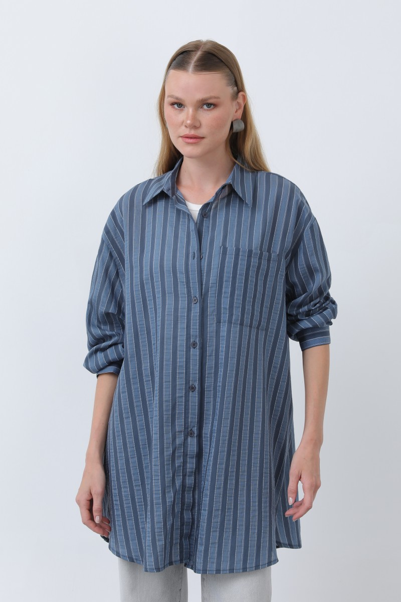 Women's Striped Button Detail Shirt Tunic -10671GML Women's Striped Button Detail Shirt Tunic -10671GML