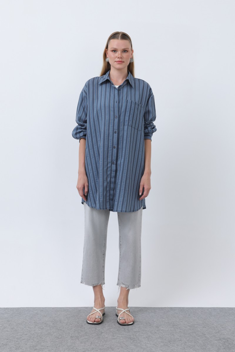 Women's Striped Button Detail Shirt Tunic -10671GML Women's Striped Button Detail Shirt Tunic -10671GML
