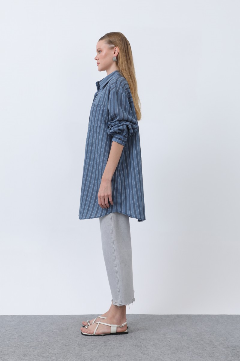 Women's Striped Button Detail Shirt Tunic -10671GML Women's Striped Button Detail Shirt Tunic -10671GML