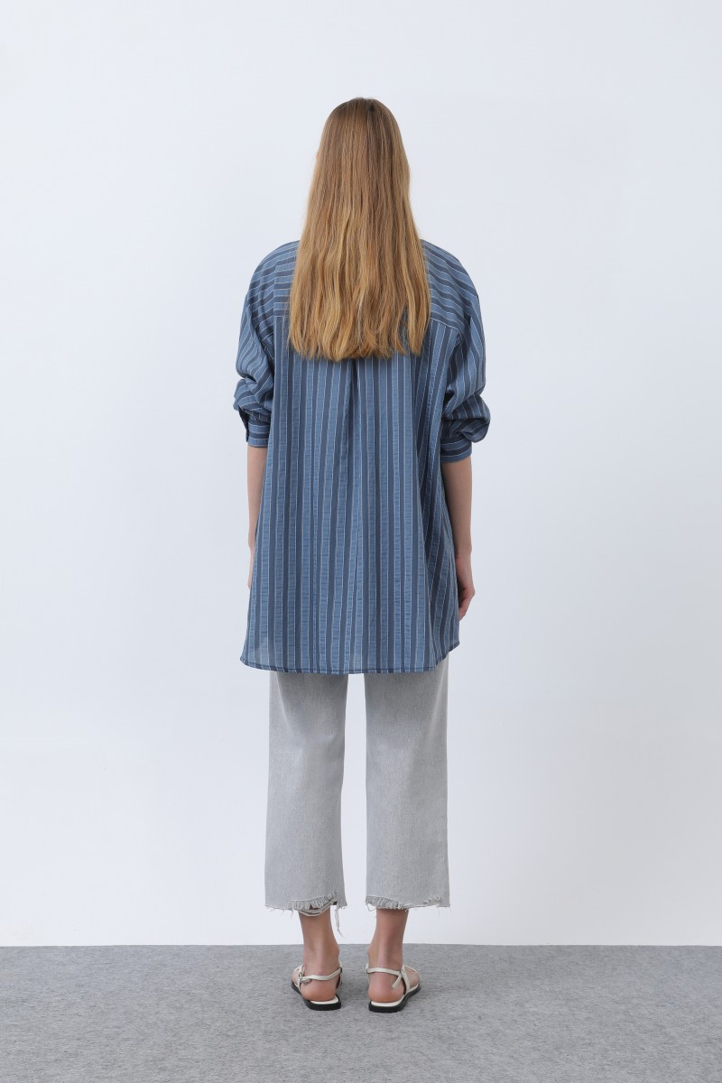 Women's Striped Button Detail Shirt Tunic -10671GML Women's Striped Button Detail Shirt Tunic -10671GML