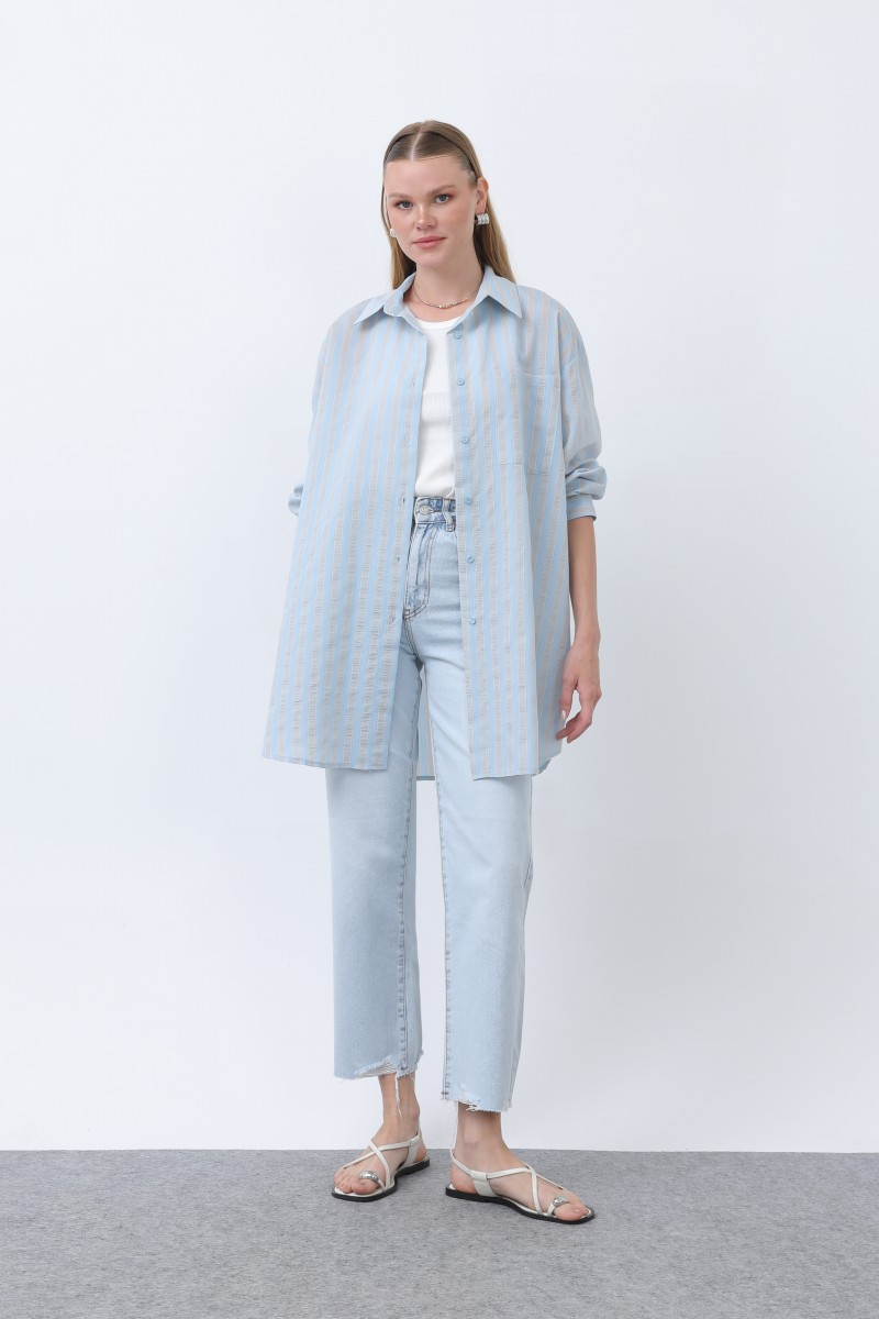Women's Striped Button Detail Shirt Tunic -10671GML Women's Striped Button Detail Shirt Tunic -10671GML