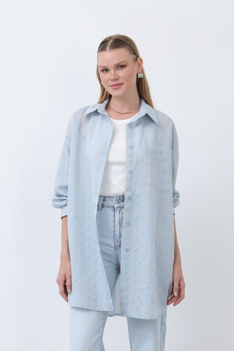 Women's Striped Button Detail Shirt Tunic -10671GML Women's Striped Button Detail Shirt Tunic -10671GML