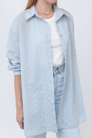 Women's Striped Button Detail Shirt Tunic -10671GML Women's Striped Button Detail Shirt Tunic -10671GML