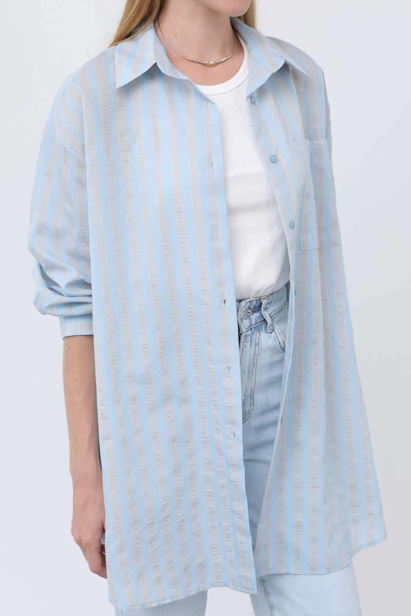 Women's Striped Button Detail Shirt Tunic -10671GML Women's Striped Button Detail Shirt Tunic -10671GML