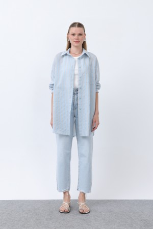 Women's Striped Button Detail Shirt Tunic -10671GML Women's Striped Button Detail Shirt Tunic -10671GML