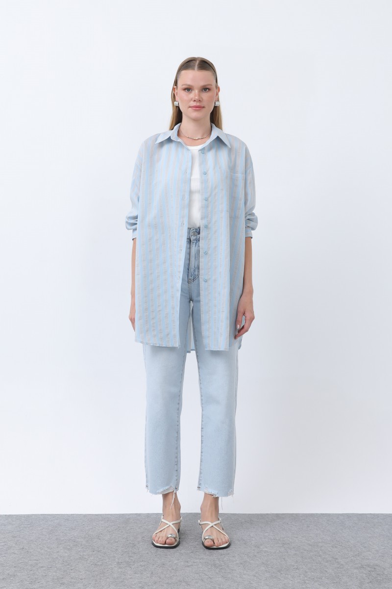 Women's Striped Button Detail Shirt Tunic -10671GML Women's Striped Button Detail Shirt Tunic -10671GML