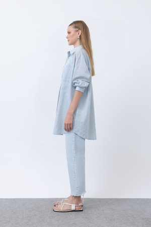 Women's Striped Button Detail Shirt Tunic -10671GML Women's Striped Button Detail Shirt Tunic -10671GML