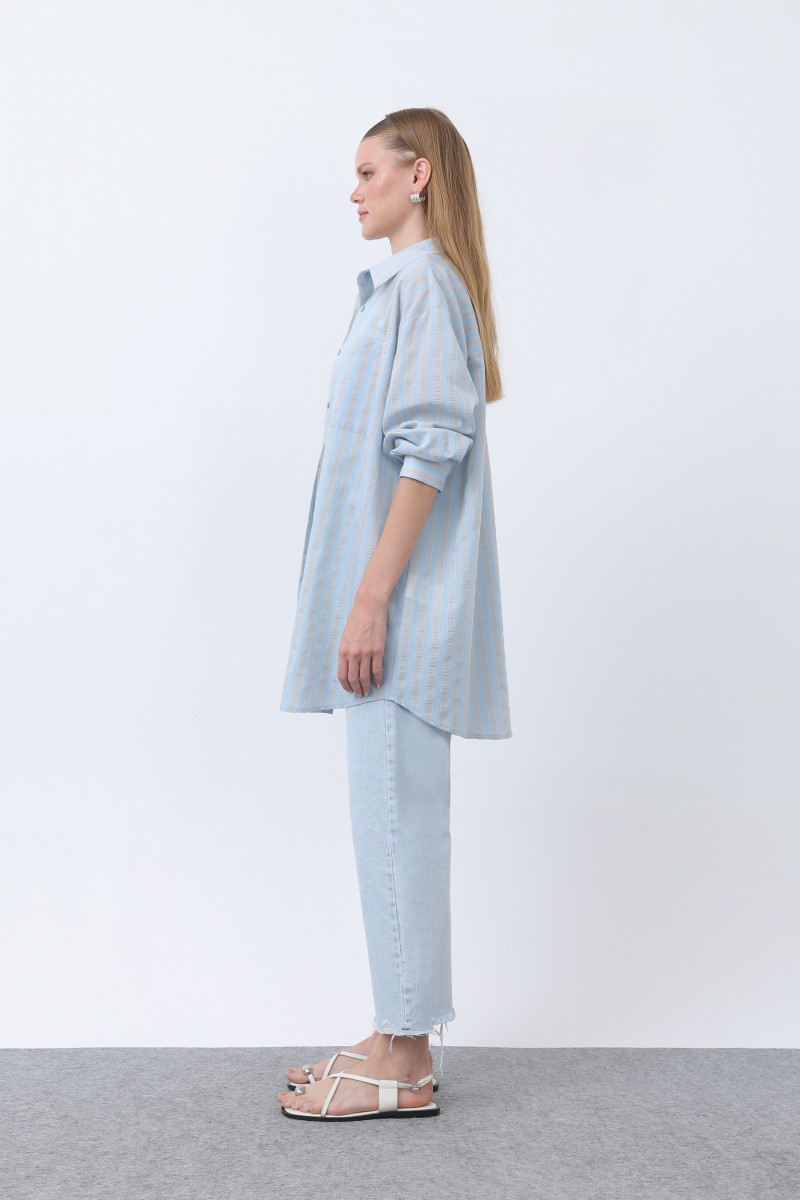 Women's Striped Button Detail Shirt Tunic -10671GML Women's Striped Button Detail Shirt Tunic -10671GML