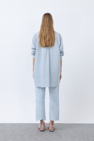 Women's Striped Button Detail Shirt Tunic -10671GML Women's Striped Button Detail Shirt Tunic -10671GML