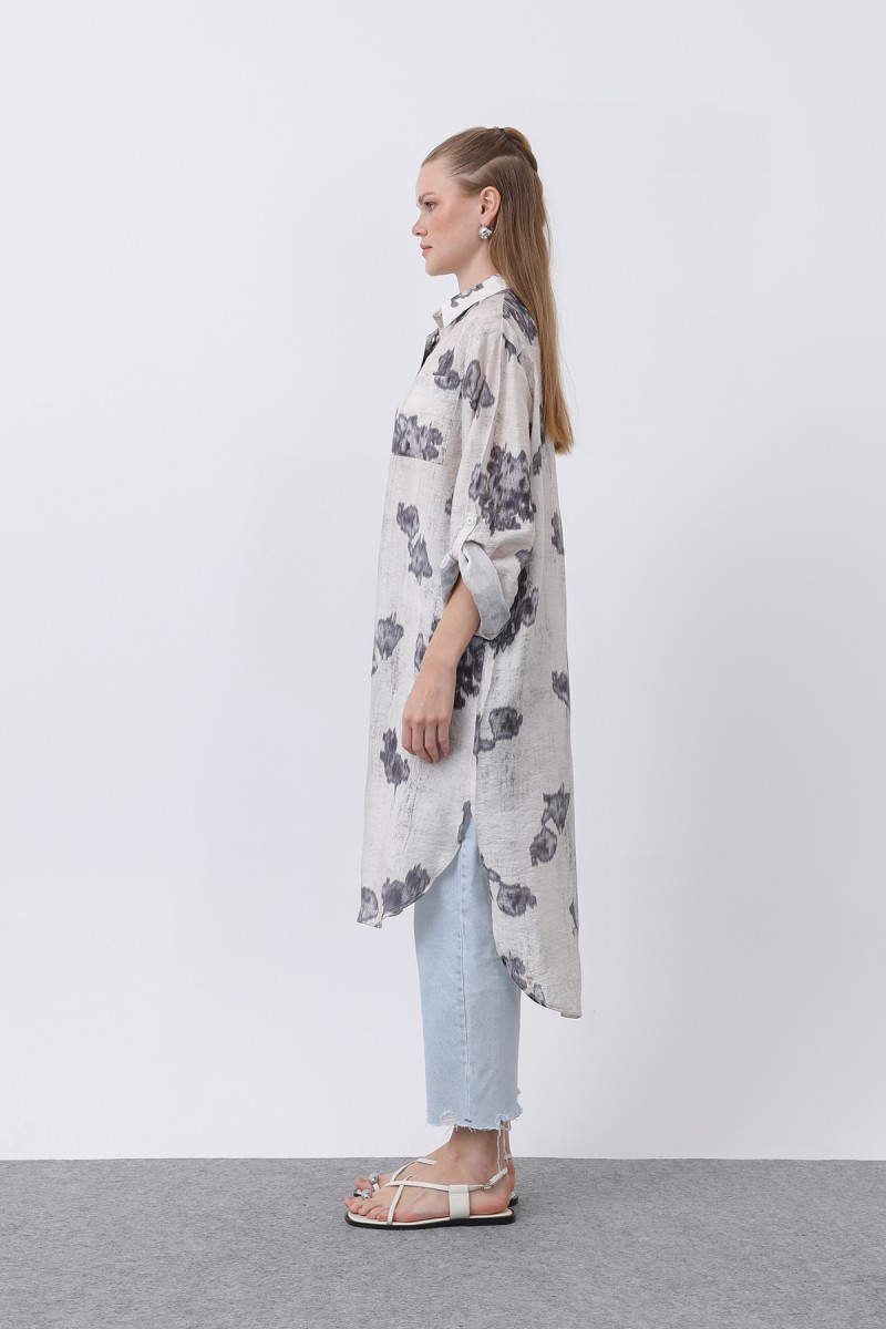 Women's Patterned Front Pocket Detailed Back Robe Long Tunic - 10678TUN Women's Patterned Front Pocket Detailed Back Robe Long Tunic - 10678TUN