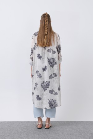 Women's Patterned Front Pocket Detailed Back Robe Long Tunic - 10678TUN Women's Patterned Front Pocket Detailed Back Robe Long Tunic - 10678TUN