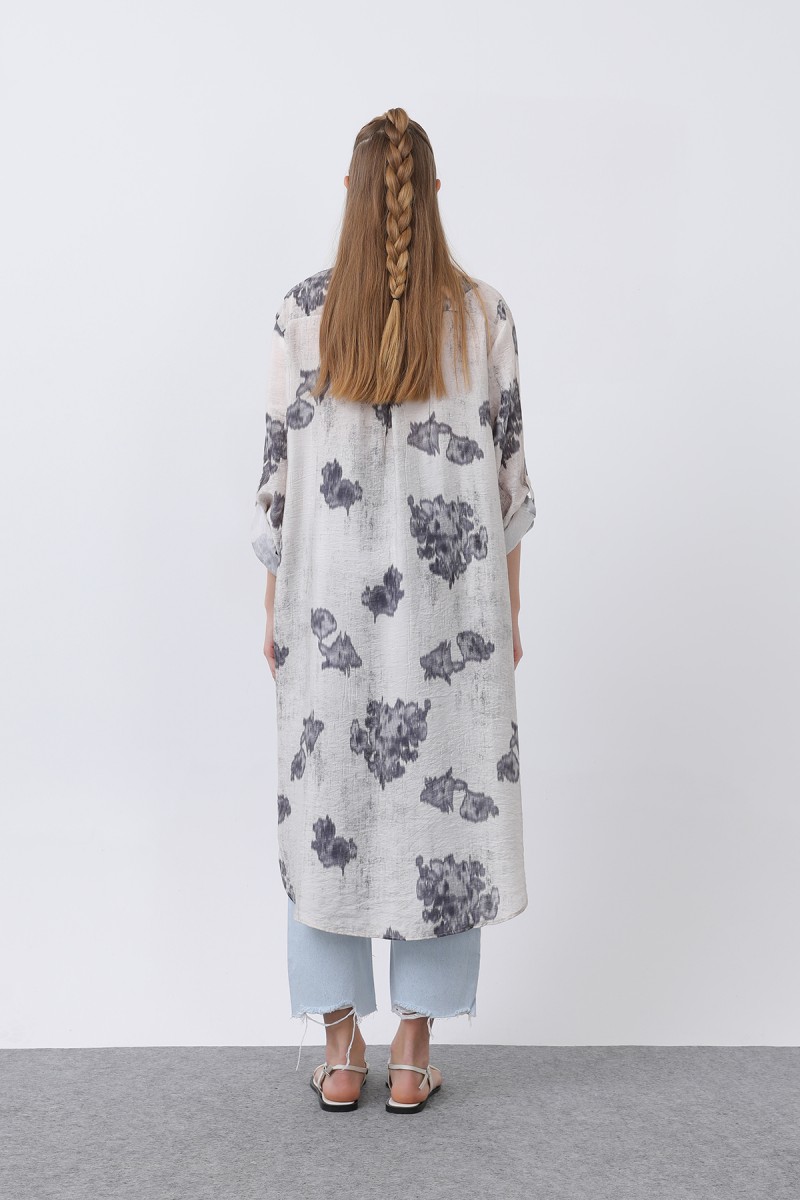 Women's Patterned Front Pocket Detailed Back Robe Long Tunic - 10678TUN Women's Patterned Front Pocket Detailed Back Robe Long Tunic - 10678TUN