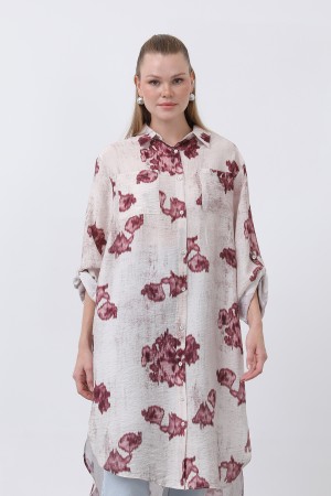 Women's Patterned Front Pocket Detailed Back Robe Long Tunic - 10678TUN Women's Patterned Front Pocket Detailed Back Robe Long Tunic - 10678TUN