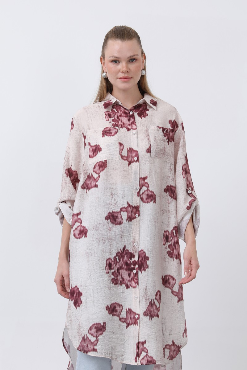 Women's Patterned Front Pocket Detailed Back Robe Long Tunic - 10678TUN Women's Patterned Front Pocket Detailed Back Robe Long Tunic - 10678TUN