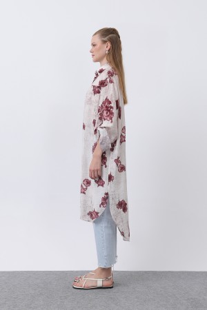 Women's Patterned Front Pocket Detailed Back Robe Long Tunic - 10678TUN Women's Patterned Front Pocket Detailed Back Robe Long Tunic - 10678TUN