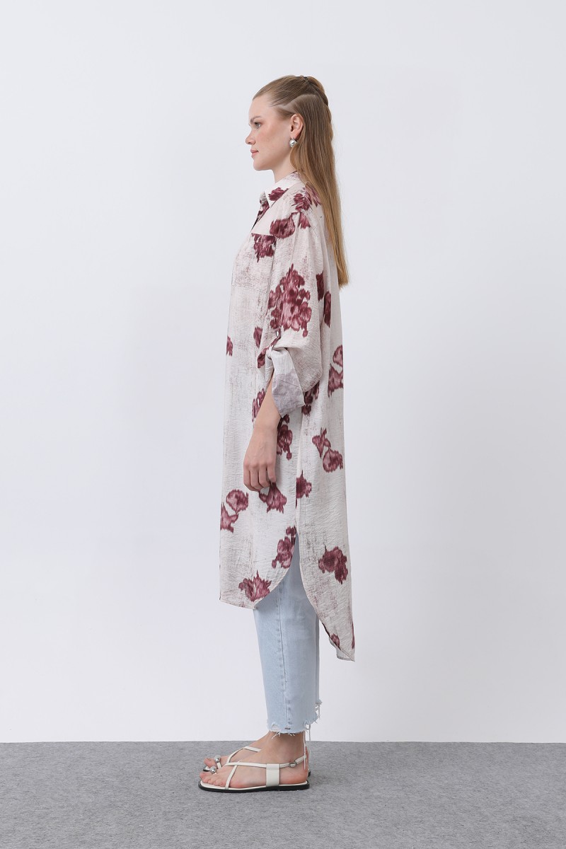 Women's Patterned Front Pocket Detailed Back Robe Long Tunic - 10678TUN Women's Patterned Front Pocket Detailed Back Robe Long Tunic - 10678TUN