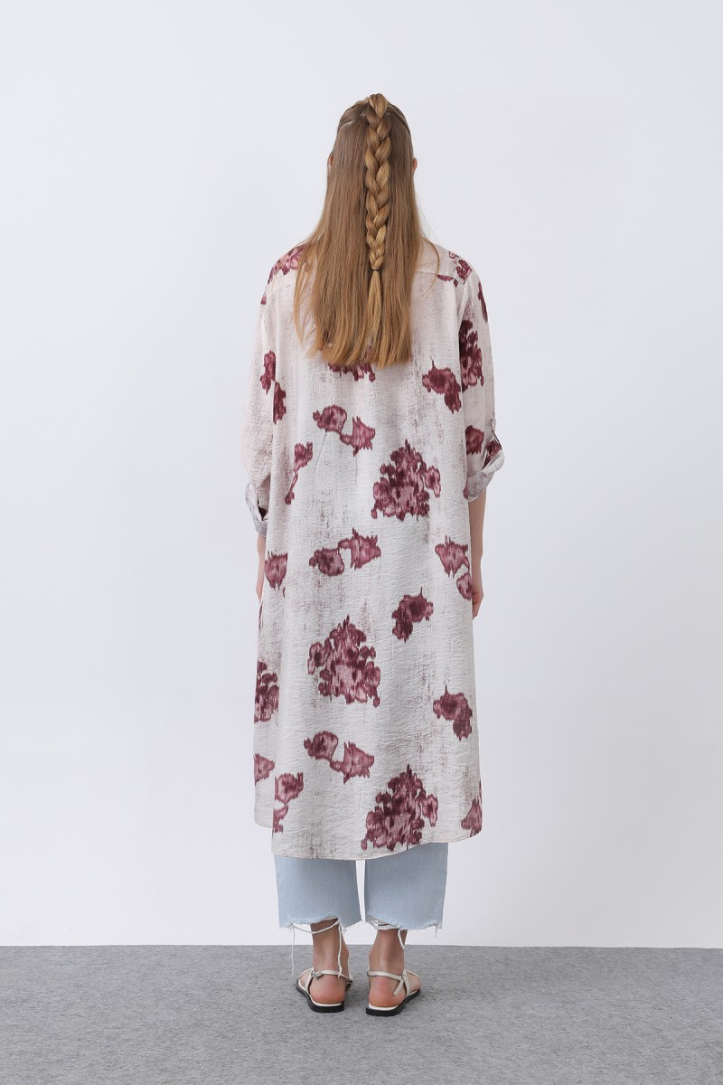 Women's Patterned Front Pocket Detailed Back Robe Long Tunic - 10678TUN Women's Patterned Front Pocket Detailed Back Robe Long Tunic - 10678TUN