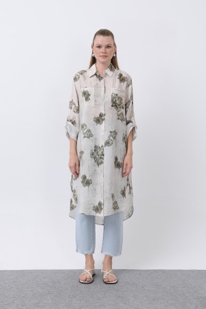 Women's Patterned Front Pocket Detailed Back Robe Long Tunic - 10678TUN Women's Patterned Front Pocket Detailed Back Robe Long Tunic - 10678TUN