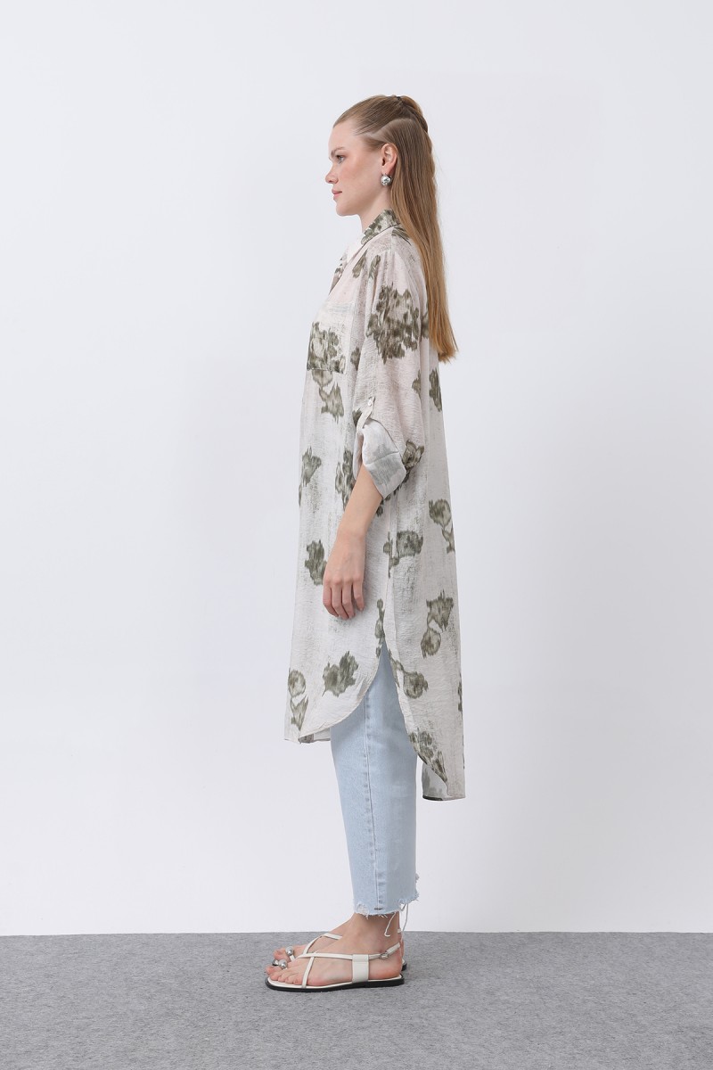 Women's Patterned Front Pocket Detailed Back Robe Long Tunic - 10678TUN Women's Patterned Front Pocket Detailed Back Robe Long Tunic - 10678TUN