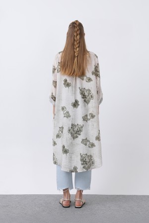 Women's Patterned Front Pocket Detailed Back Robe Long Tunic - 10678TUN Women's Patterned Front Pocket Detailed Back Robe Long Tunic - 10678TUN