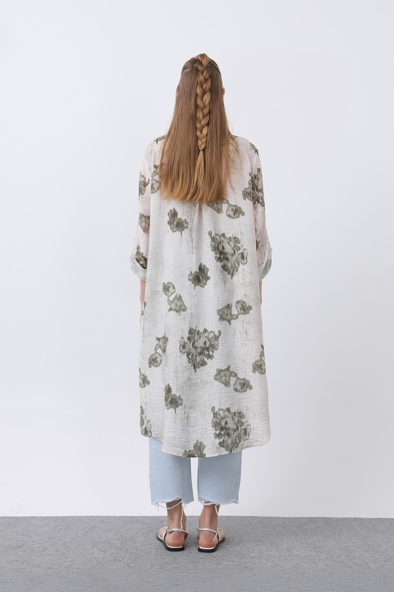 Women's Patterned Front Pocket Detailed Back Robe Long Tunic - 10678TUN Women's Patterned Front Pocket Detailed Back Robe Long Tunic - 10678TUN