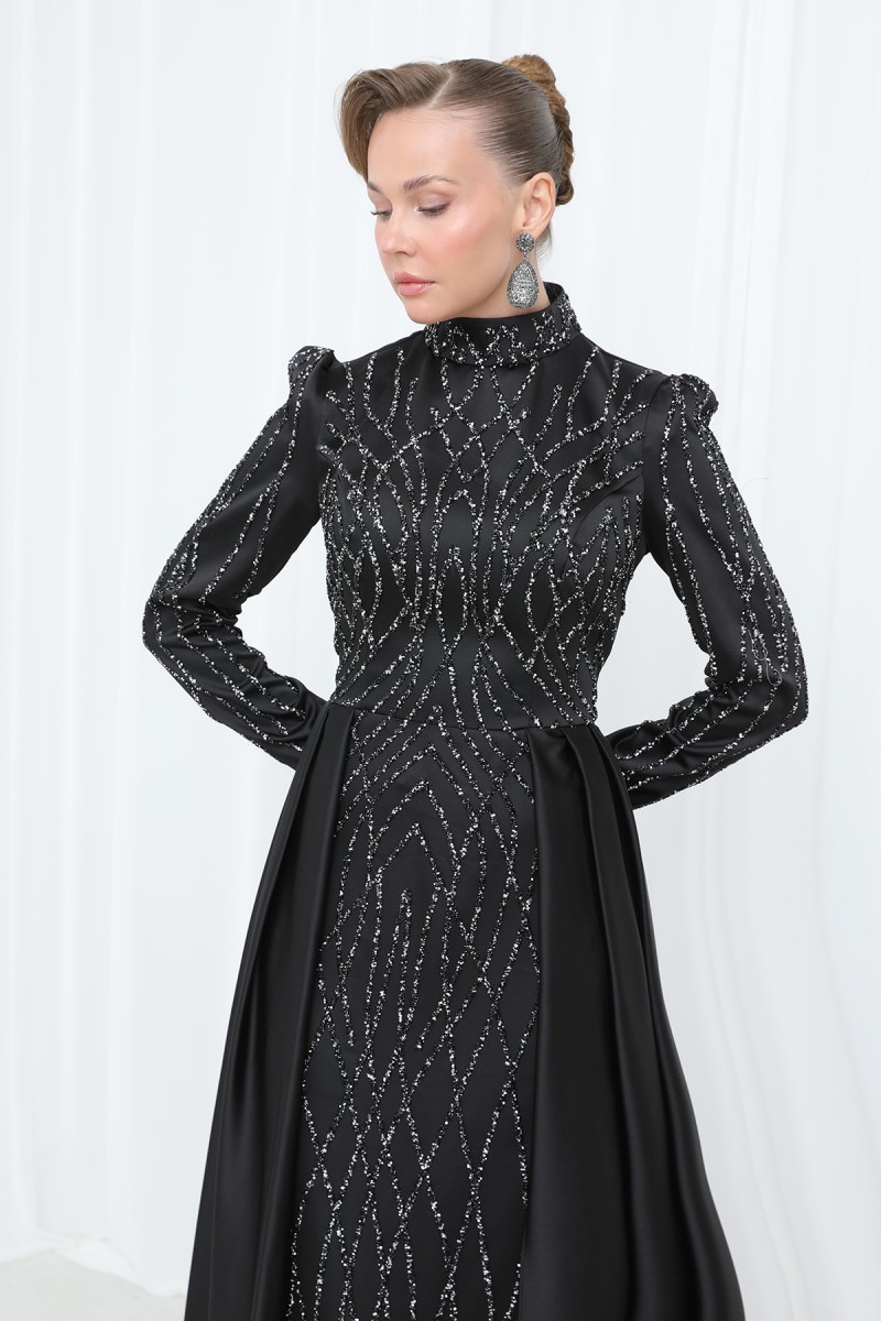 Women's Night Elegance Stone Embroidered Evening Dress -12561ELB Women's Night Elegance Stone Embroidered Evening Dress -12561ELB